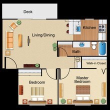 2 Bed 1 Bath B12 floor plan